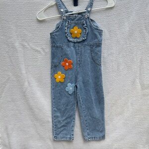 Denim Overalls with Floral Accents